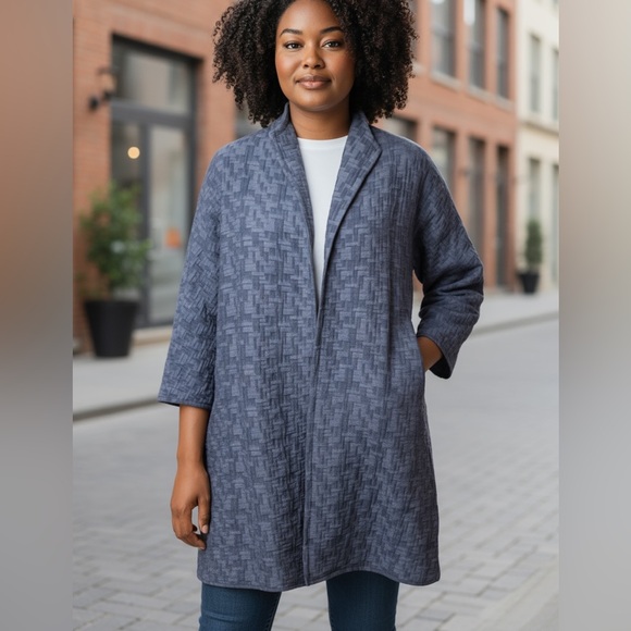 Marla Wynne for Chicos Blue Textured Swing Coat with Side Slits Size XL - Picture 1 of 13